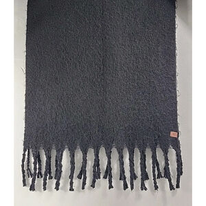 Cozy Black Knit Scarf with Brown Leather-Look Four Leaf Clover Charm | Good Luck